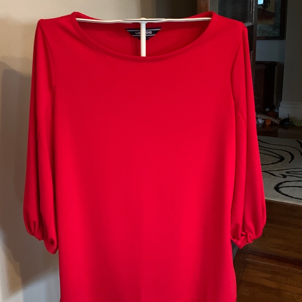 Lands End 3/4 knitted sleeve blouse. Poly spandex blend. Never worn
